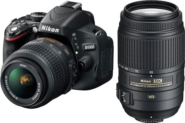 Nikon D5100 + AF-S DX 18-55mm VR + 55-200mm VR zwart