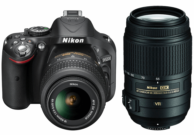 Nikon D5200 + AF-S DX NIKKOR 18-55mm + AF-S DX NIKKOR 55-300mm zwart
