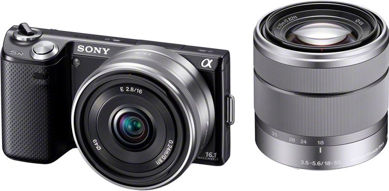 Sony α NEX-5N Behuizing met standaardzoomlens en vaste lens zwart