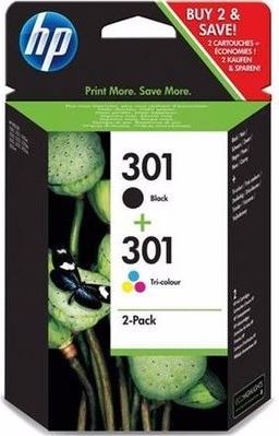 HP 301 originele zwarte/drie-kleuren inktcartridges, 2-pack