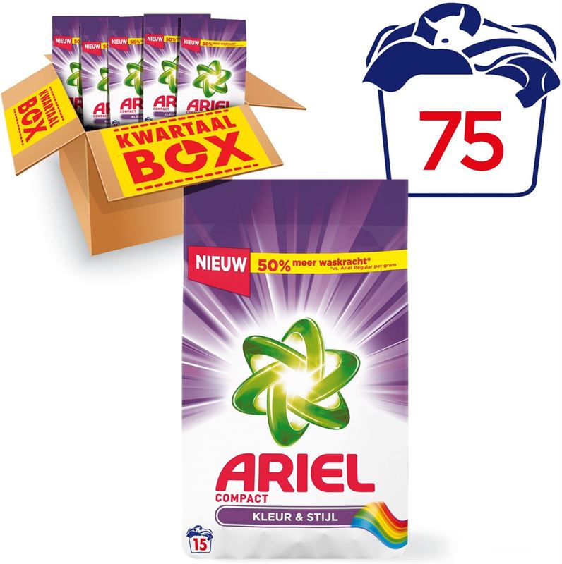 Ariel Compact Kleur & Stijl- Kwartaalbox 75 Wasbeurten - Waspoeder
