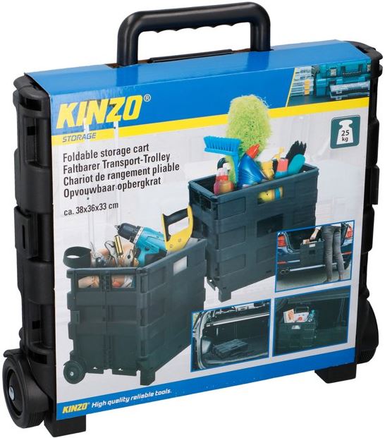 Kinzo Boodschappentrolley - Boodschappenkar - Boodschappenmand - Trolley - Opbergkrat - Vouwkrat - Opvouwbaar - 25kg - Zwart