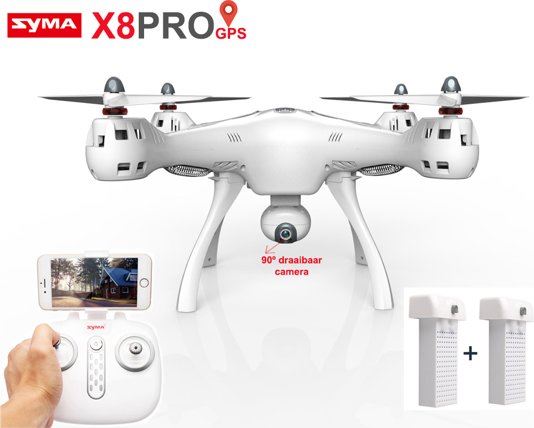SYMA DRONE - QUADCOPTER / X8 Pro drone met GPS - follow me - FPV live Draaibaar camera + Extra ACCU