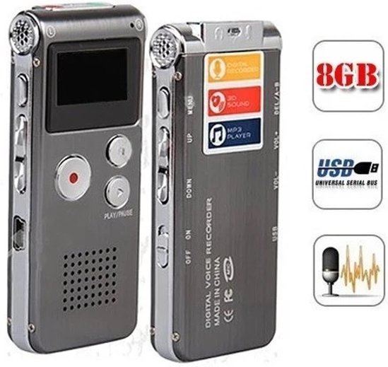Saizi -Premium Digitale Multifunctionele Voice Recorder / Dictafoon 8 GB - Audio Memo Recorder Met USB - Spraak Recorder / Sound - Geluids Recorder Opname Apparaat - Met MP3 Speler Functie