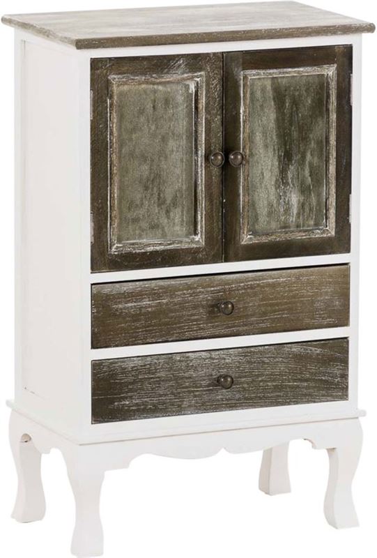 Clp Landelijke commode MARTIJN kast vitrinekast buffetkast dressoir ladekast vintage in een romantische stijl breedte 50 cm hoogte 80 cm diepte 30 cm 2 laden - wit / grijs