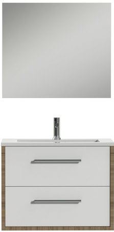 Tiger Boston badmeubelset 80X62X45cm 1 kraangat 2 lades montagezijde links en rechts met spiegel softclose hout Chalet eik/wit relief 1645523207