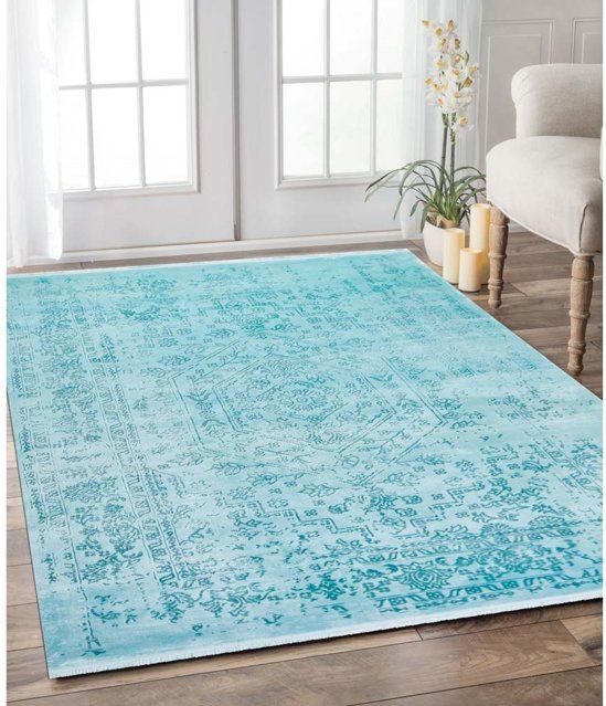 Tapeso Vintage vloerkleed Make Up 9518A 80x150 cm Turquoise
