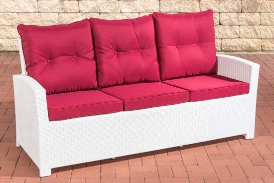 Clp Fisolo - 3-zits bank - Poly rotan - Rotan kleur: wit overtrek robijnrood