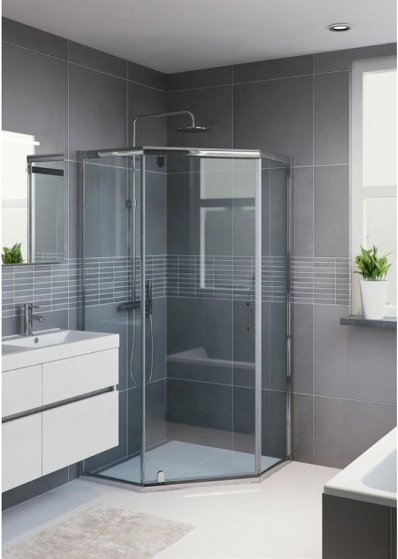 Bruynzeel Cilo douchecabine vijfhoek 90x90x195cm zilver glans profiel helder glas 280353
