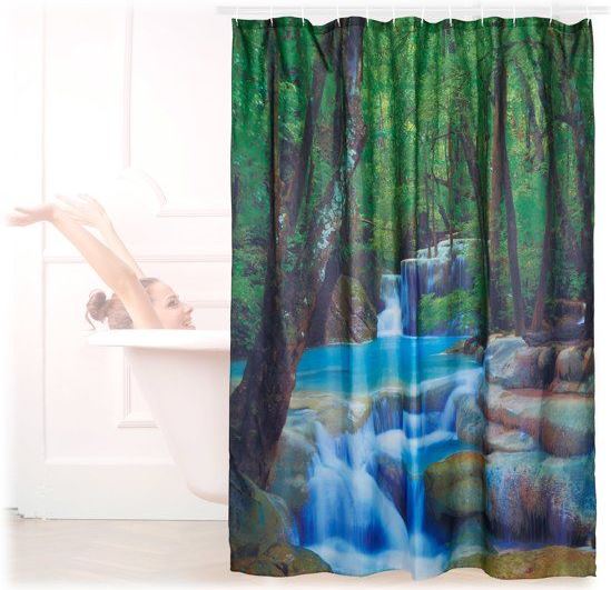 Relaxdays douchegordijn waterval 200x180 cm - bad gordijn - anti-schimmel - fotoprint