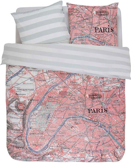 Covers & Co Paris Citymap - Dekbedovertrek - Eenpersoons - 140x200/220 cm + 1 kussensloop 60x70 cm - Multi kleur