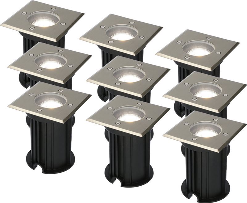 HOFTRONIC 9x Ramsay LED Grondspots Voor Buiten Vierkant RVS