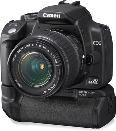 Canon EOS 350D+18-55EF+55-200EF+BG-E3 zwart, zilver