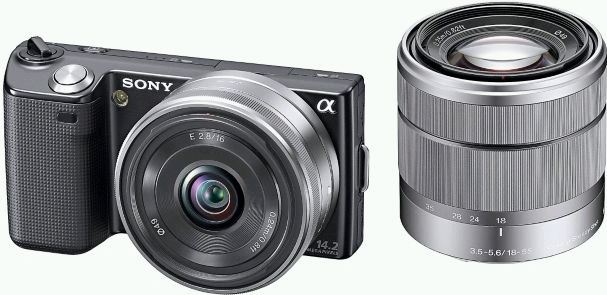 Sony α NEX-5 + E 16mm + E 18-55mm zwart