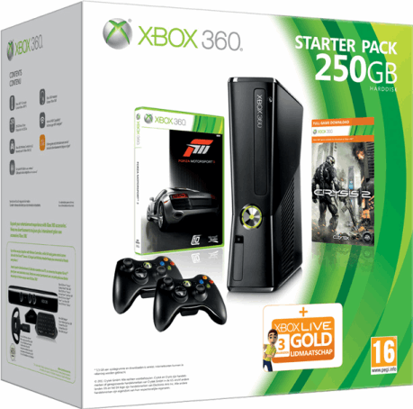 Microsoft Xbox 360 Slim 250GB / zwart / Forza Motorsport 3, Crysis 2 DLC