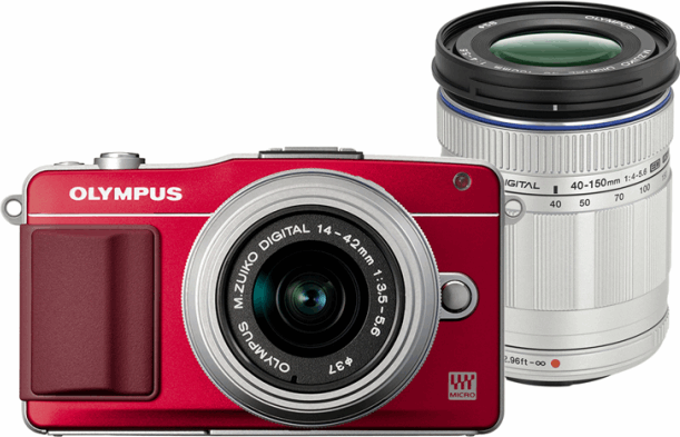 Olympus PEN Mini E-PM2 14-42mm en 40-150mm rood, zilver