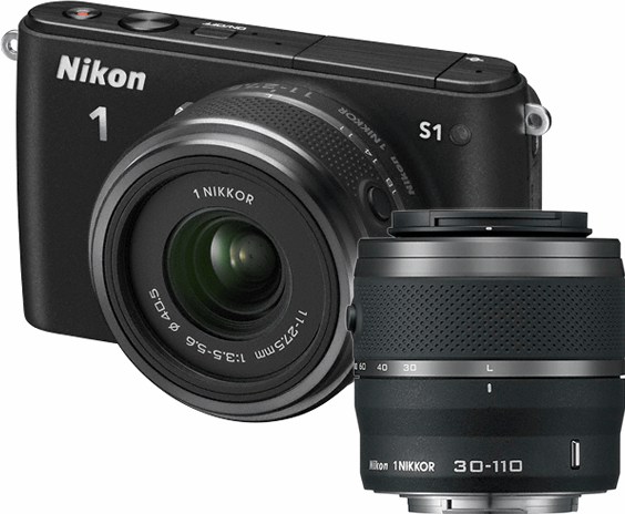 Nikon 1 S1 + 1 NIKKOR 11-27.5mm + 1 NIKKOR VR 30-110mm zwart