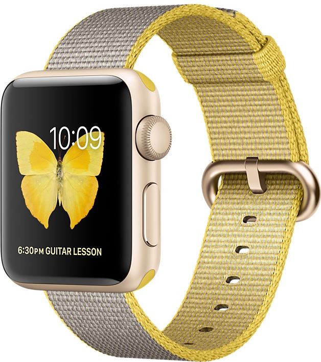 Apple Watch Series 2 38mm Goudkleurig aluminium/Geel lichtgrijs Nylon geel, grijs