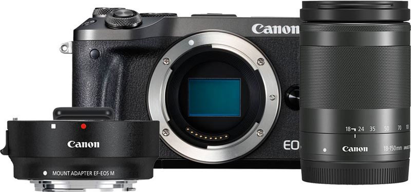 Canon EOS M6 zwart + 18-150mm IS STM zwart + EF-EOS M mount adapter