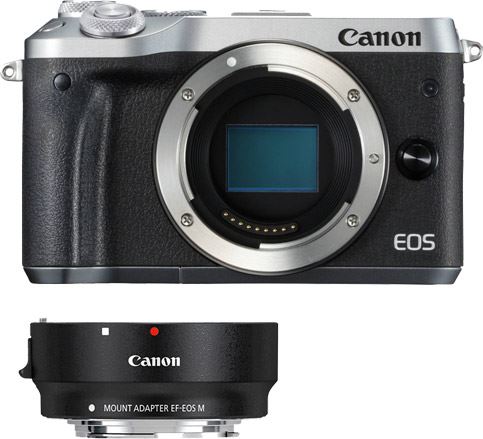 Canon EOS M6 zilver + EF-EOS M mount adapter