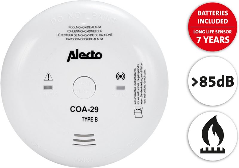 Alecto COA-29/7 Long life batterij 7jaar en long life sensor 7 jaar Wit