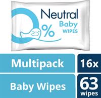 Neutral 0% Parfumvrij Baby - 16 x 63 stuks - Baby Billendoekjes - Voordeelverpakking