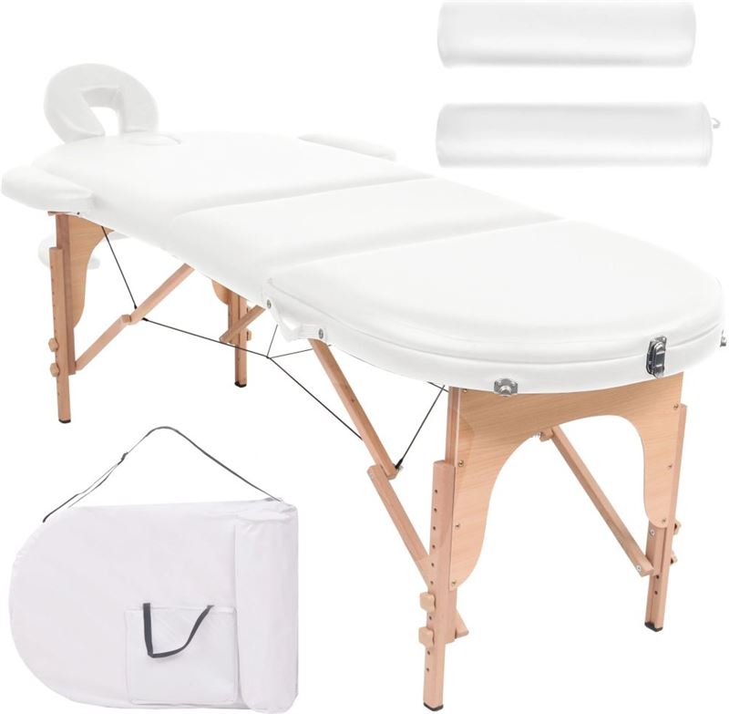 vidaXL Massagetafel inklapbaar 10 cm dik met 2 bolsters wit wit | Prijzen vergelijken | Kieskeurig.nl