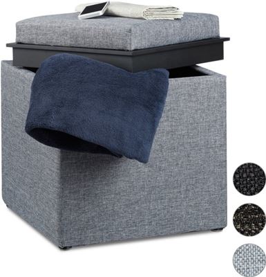 Relaxdays - poef met dienblad hocker opbergruimte - linnen opbergbox tafeltje | Prijzen vergelijken | Kieskeurig.nl