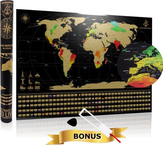 met de klok mee Milieuvriendelijk Stamboom Your Adventure Map YOUR ADVENTURE World Scratch Map XL 84 x 59.4 cm Deluxe  â€“