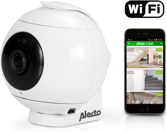 Alecto DVC-180 Wifi binnencamera met 180 graden kijkhoek Altijd en overal toezicht met smartphone / tablet Extra brede kijkhoek 180 graden wit