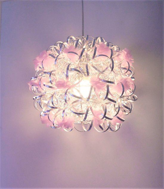 Funnylight kinderlampen Funnylight Vrolijk zilver - design hanglamp met pastel roze bloemen