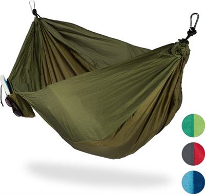 Relaxdays hangmat outdoor - - hang mat 2 personen extreem licht camping - tot 200 kg donkergroen | Prijzen vergelijken | Kieskeurig.nl