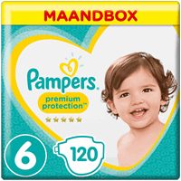 Pampers Premium Protection Maat 6, 13+ kg, 120 Luiers, Maandbox