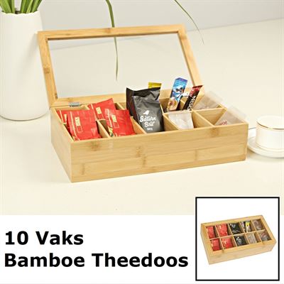 Decopatent Luxe theedoos doorzichtig venster van bamboe hout – 10 vaks theekist voor thee - Decopatent | Prijzen vergelijken Kieskeurig.nl