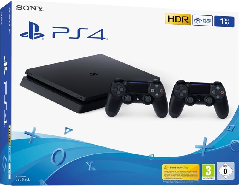 Sony PlayStation 4 Slim + 2 x DualShock 4 V2 1TB / zwart