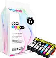 inktdag inktcartridges voor Epson 33XL, multipack van 6 kleuren (2*BK, 1*Foto-zwart, 1*CMY)