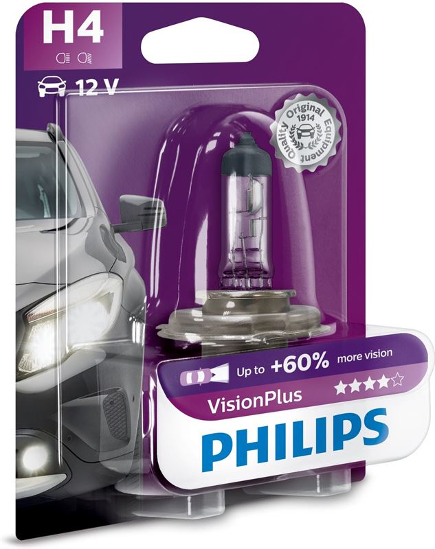 Philips VisionPlus Type lamp: H4, verpakking van 1, koplamp voor auto