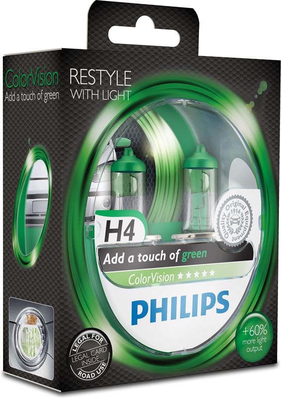 Philips ColorVision Type lamp: H4, groene koplamp voor auto