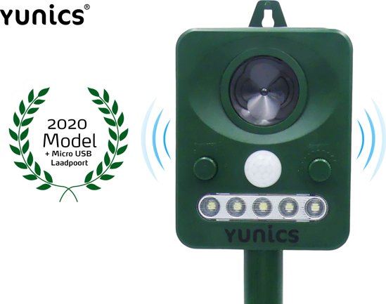 YUNICS Â® Ultrasone Kattenverjager - Marterverjager - Oplaadbaar door zonne-energie en micro USB