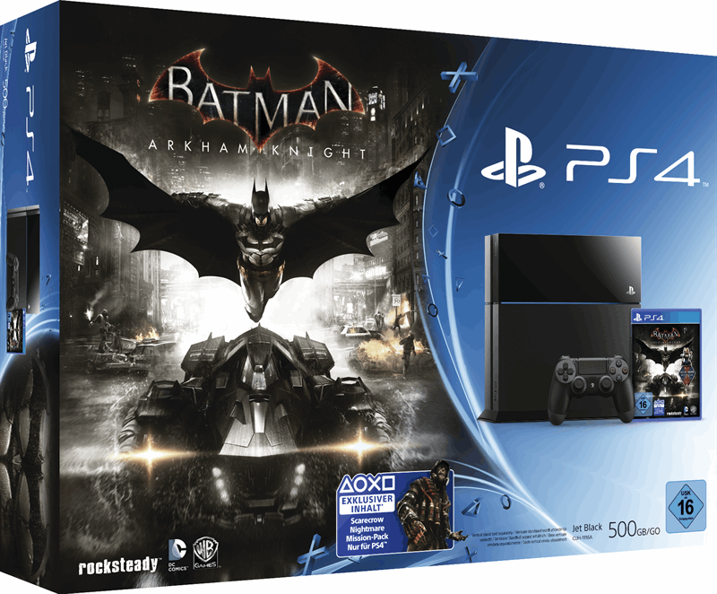 Sony Batman: Arkham Knight PlayStation 4 Bundle 500GB / zwart / Batman: Arkham Knight in Amaray, The Last of Us: Remastered Digital Download Voucher, PlayStation®Plus 3-month membership