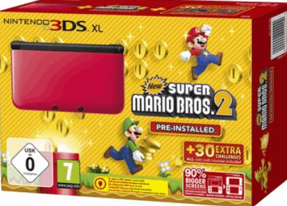 Nintendo 3DS XL + New Super Mario Bros. 2 2GB / zwart, rood / New Super Mario Bros. 2