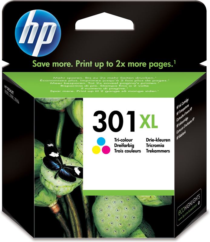 HP 301XL originele high-capacity drie-kleuren inktcartridge single pack / cyaan, geel, magenta