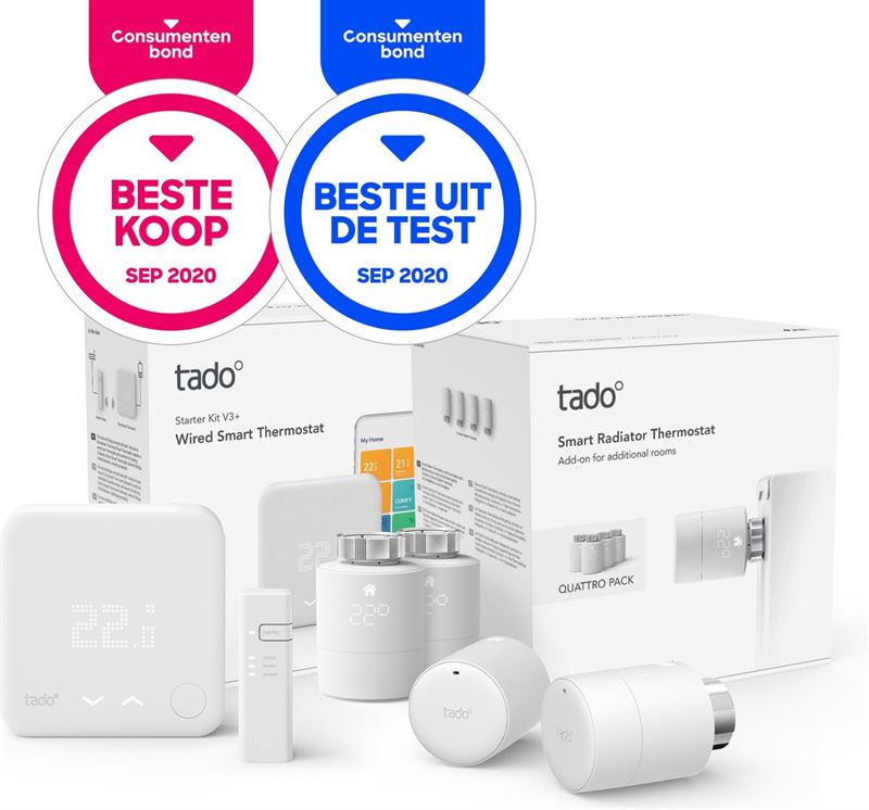 tado° Tado Smart Thermostat Starterkit V3+ & SRT Quattro Pack Bundel