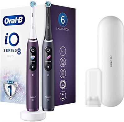 Oral-B iO 8 - oplaadbare elektrische tandenborstel powered by Braun, paarse en zwarte handvatten met magnetische technologie, kleurendisplay, 2 opzetborstels, 1 reisetui | Prijzen |