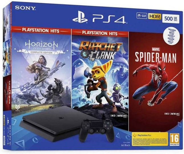 Sony Playstation 4 Slim 500GB / zwart / Horizon Zero Dawn Complete Edition, Ratchet & Clank, Marvel's Spider-Man