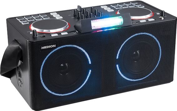 Medion LIFE X61420 Party Speaker | met DJ-controller | 2 LC-displays | 8 Multifunctionele performance pads | LED lichteffecten | 2 x 20 W RMS zwart