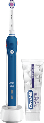 Oral-B Pro 2 2800 Elektrische Tandenborstel Powered By Braun + 3DWhite Tandpasta wit, blauw | Kieskeurig.nl