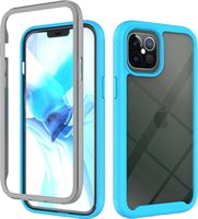 JVS Products 12 Mini Full Body Hoesje - 2-delig Rugged Back Cover Siliconen Case TPU Schokbestendig - Apple iPhone 12 Mini - Transparant / Lichtblauw
