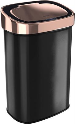 domineren Luiheid exotisch Stangvollby Nausta Sensor Prullenbak - 58 Liter - Zwart met Roségouden  deksel - RVS - Soft close - Vingerafdrukvrij - Zwarte afvalbak