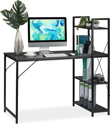 Relaxdays bureau - computertafel - modern design - rek - laptopbureau - 4 planken Zwart / zwart bureau kopen? | Kieskeurig.be | helpt je